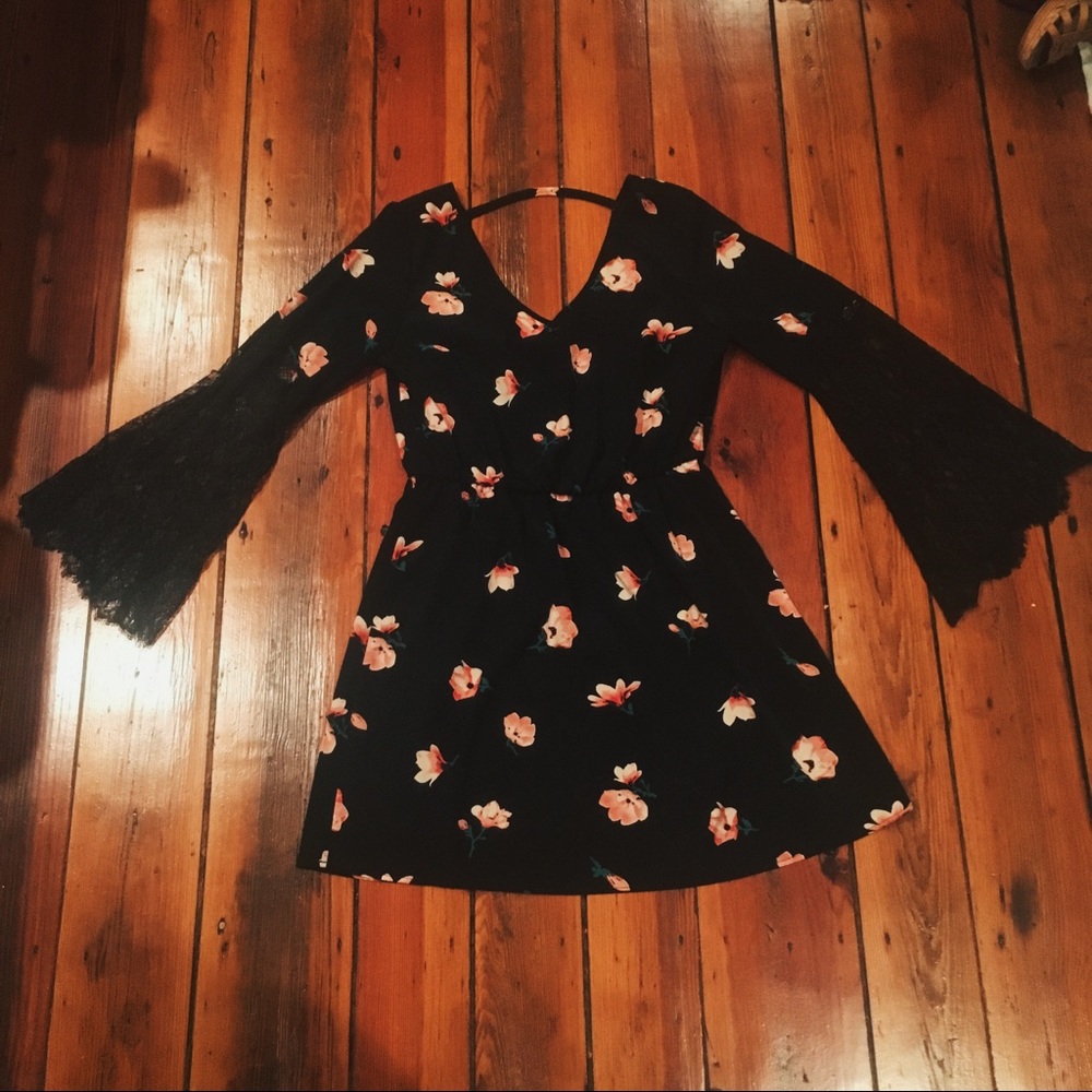 Black Floral and Lace Dress